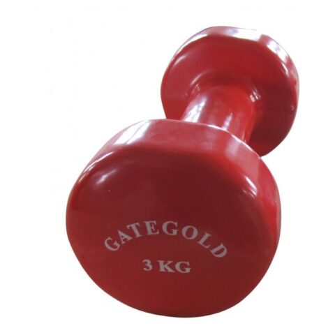 Enhance your strength training with a 3kg pair of red vinyl-dipped dumbbells. Comfortable grip, anti-slip coating—perfect for toning, rehab, and home workouts