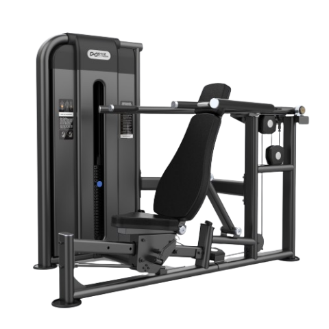 Dual-function chest and shoulder press machine for strength training. Targets upper body muscles with adjustable resistance and ergonomic design for safe workouts