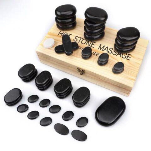 Relax and soothe muscles with a massage stone set. Includes a variety of stones for different pressure points, perfect for spa treatments, stress relief, and promoting relaxation