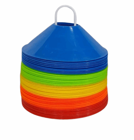 Durable round training cones designed for sports drills, speed training, and field marking—perfect for athletes, coaches, and PE instructors seeking reliable, high-visibility performance